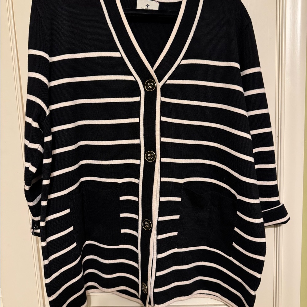 Tuckernuck Black and White Striped Cardigan Sweater